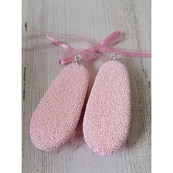 Glitter pink floral bow ballerina slipper ornament Xmas - Picture 4 of 5